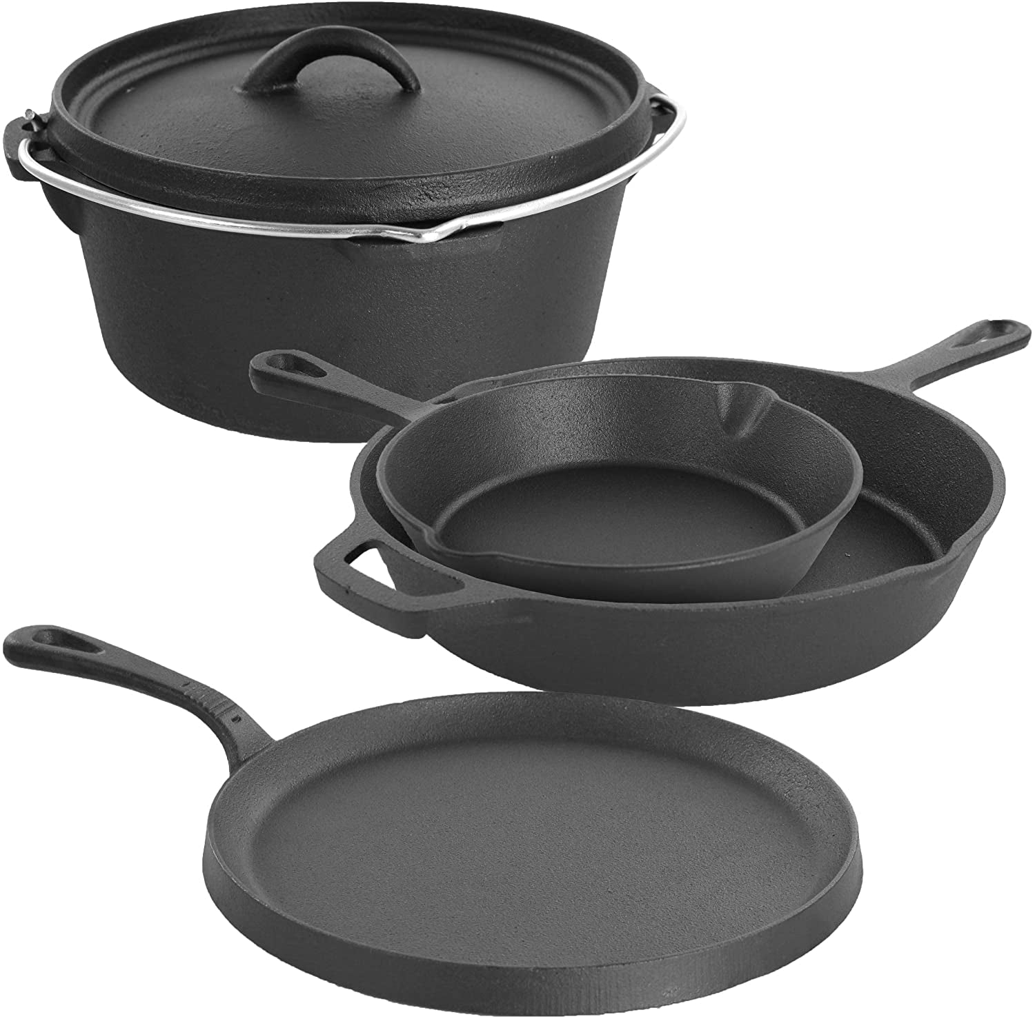 Megachef Assorted Pre-Seasoned OVEN SAFE. Cast Iron Cookware Set. 5 Piece. Black - Image 8