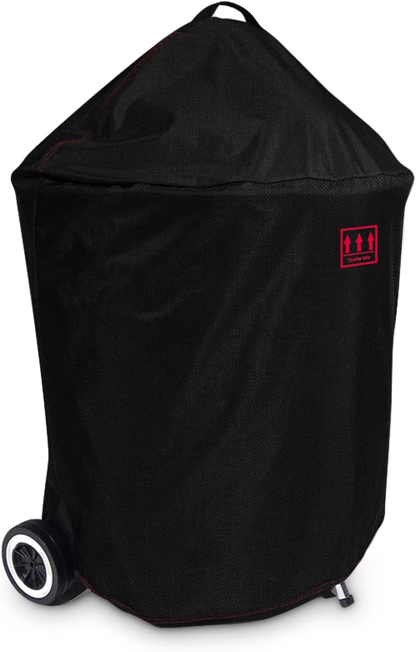 Round BBQ Grill Cover. 26Inch Heavy Duty Durable Waterproof Rip Resistant UV Resistant Charcoal Kettle Grill Cover. Dia33 X38 H. Black - Image 9