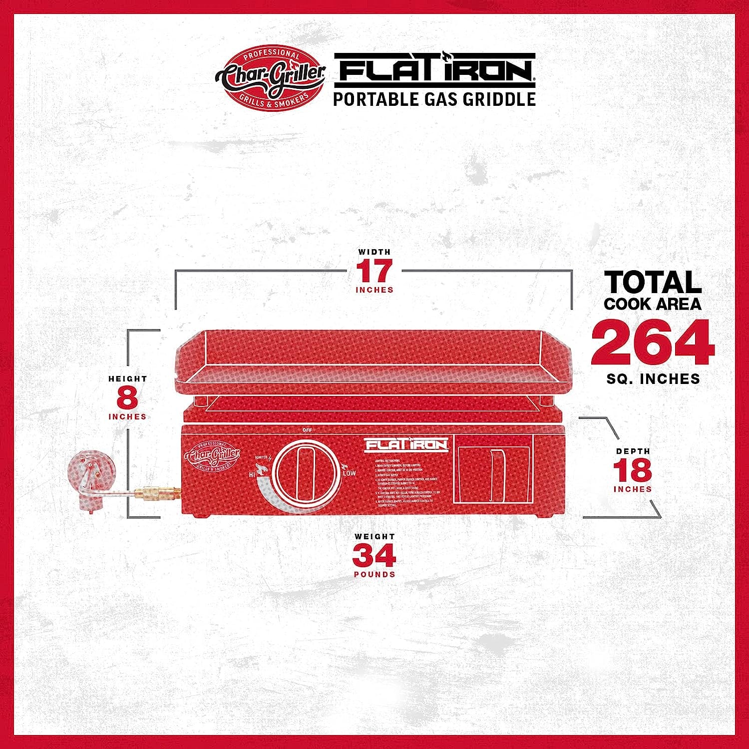 E8217 Flat Iron Portable Table Top 17 Gas Griddle Propane Grill. Black - Image 7
