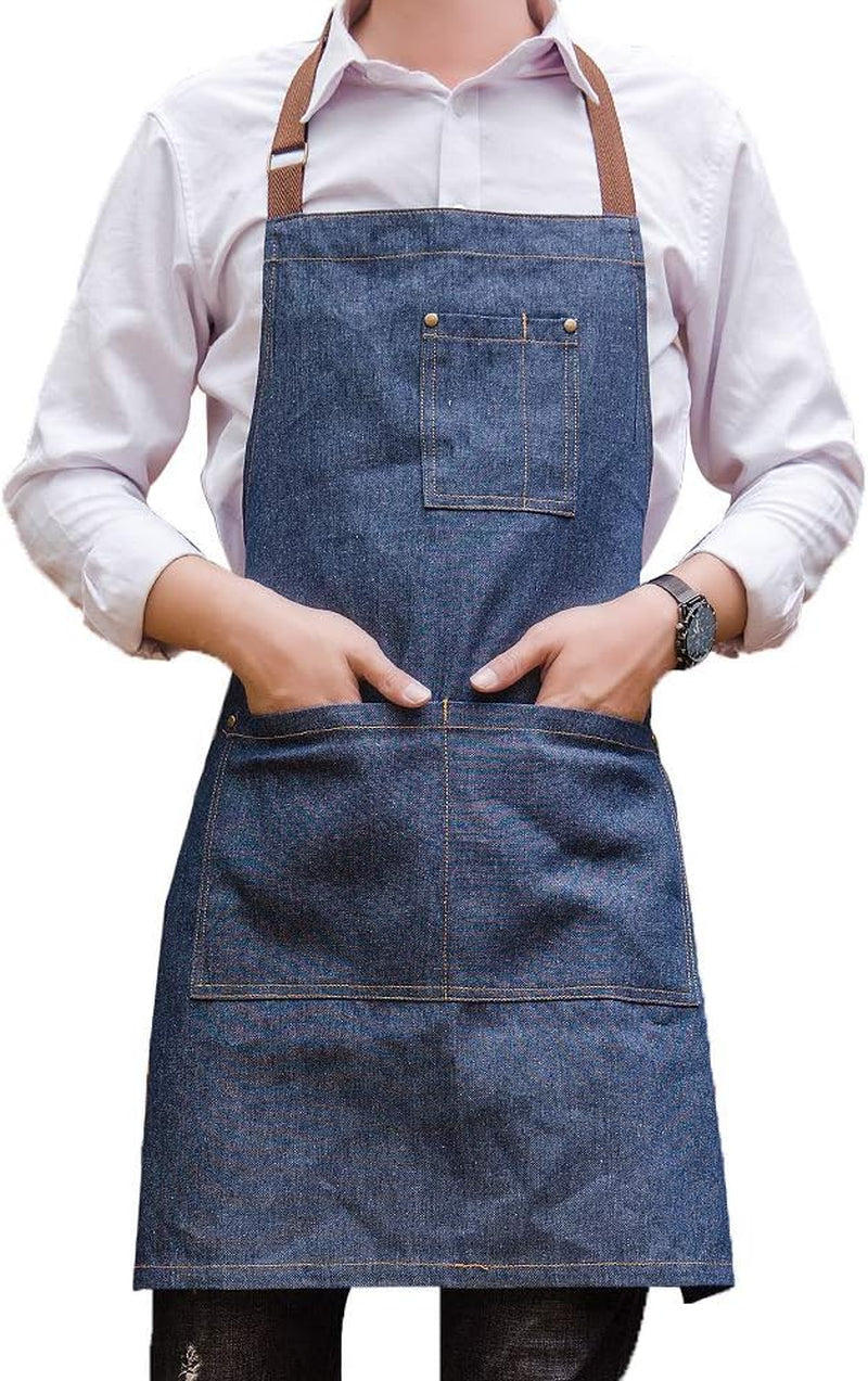 Unisex Adjustable Multi Pocket Denim Apron for Chef Kitchen BBQ and Studio - Image 7