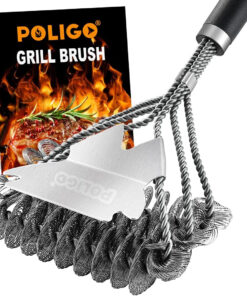BBQ Grill Cleaning Brush Bristle Free & Scraper - Triple Helix Design Barbecue Cleaner - Non-Bristle Grill Brush and Scraper Safe for Gas Charcoal Porcelain Grills - Ideal Grill Tools Gift