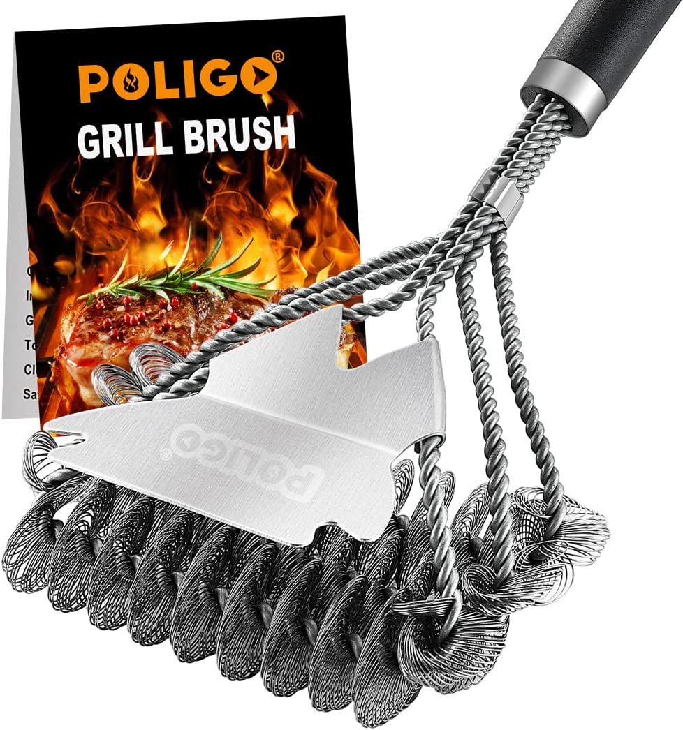 BBQ Grill Cleaning Brush Bristle Free & Scraper - Triple Helix Design Barbecue Cleaner - Non-Bristle Grill Brush and Scraper Safe for Gas Charcoal Porcelain Grills - Ideal Grill Tools Gift