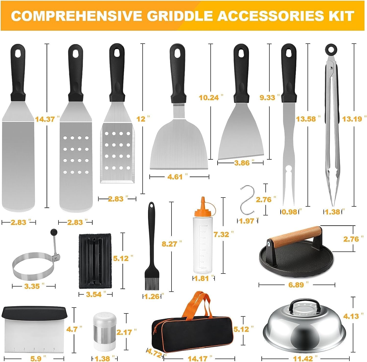 Griddle Accessories Kit. Terlulu 29 PCS Flat Top Grill Accessories for Blackstone and Camp Chef. Metal Spatula Set with Burger Press. Melting Dome. Scraper. Tongs. Carry Bag for Outdoor Grilling BBQ - Image 2