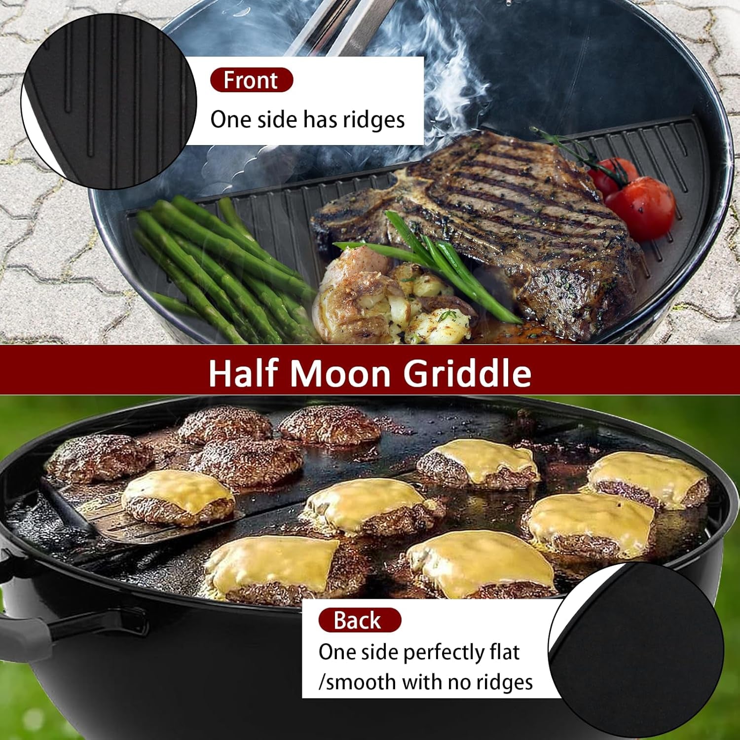 Kamaster 22 Half Moon Cast Iron Cooking Grate Grill Accessory Replaces for Weber Charcoal Grill Half Moon Grate+Griddle+4 Support Extension.Cooking Grate for Weber 22 - Image 4
