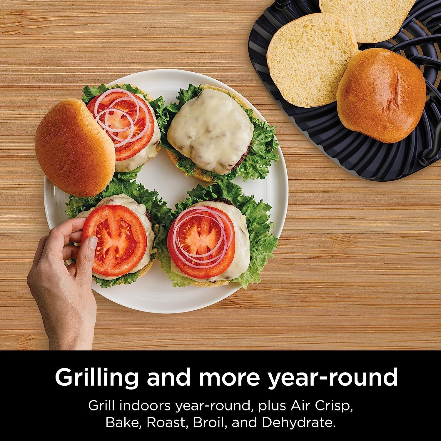 EG201 Foodi 6-In-1 Indoor Grill with Air Fry. Roast. Bake. Broil. & Dehydrate. 2Nd Generation. Dishwasher Safe. Black/Silver - Image 4