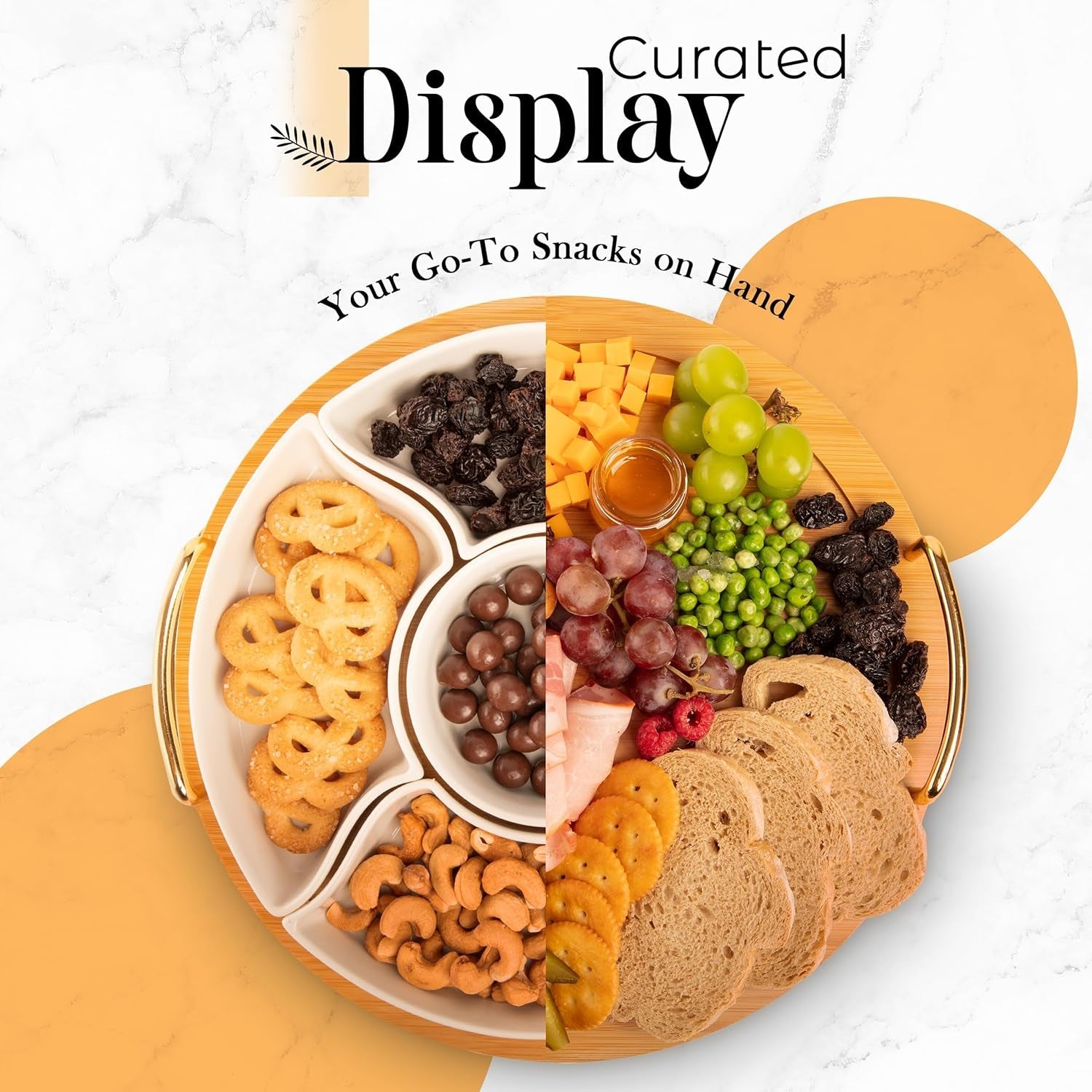 Oui Raquel Chip & Dip Lazy Susan – 13.5 Divided Appetizer Serving Tray & Platter - Image 3