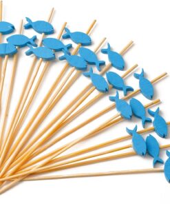 Putwo Cocktail Toothpicks 100 Counts Cocktail Picks Handmade Natural Bamboo Cocktail Sticks Eco-Friendly Appetizer Skewers for Cocktail Appetizers Fruits Dessert - Blue Fishes
