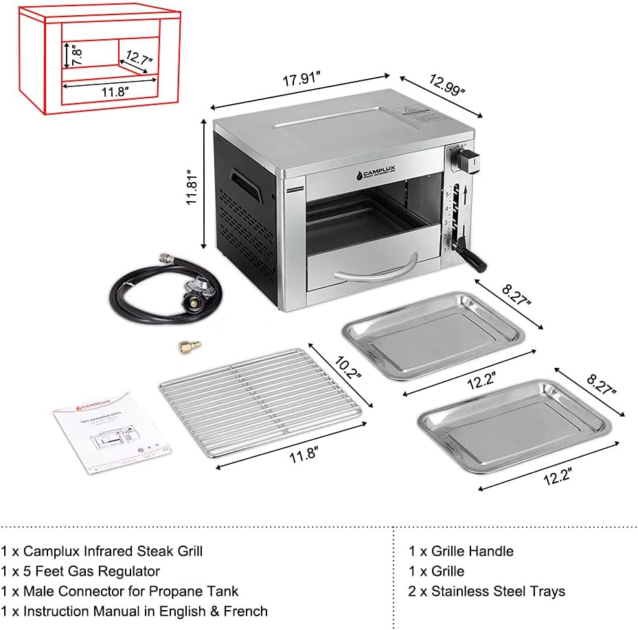 Propane Infrared Steak Grill. 1600℉ Fast Efficient Heating Outdoor Portable Gas Grill with Vertical Cooking. Stainless Steel Single Burner Propane Gas Grill. Perfect for Steak. Ribeyes. Picnic. BBQ - Image 8