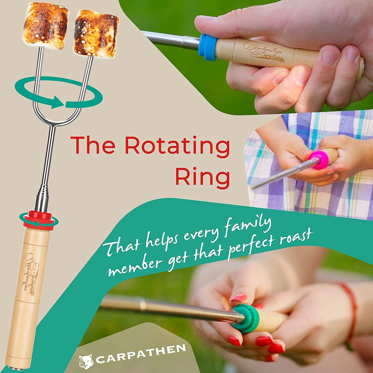 CARPATHEN Marshmallow Roasting Sticks - Set of 6 Rotating Smores Sticks - Extra Long Telescoping Marshmallow Sticks for Fire Pit. Campfire & Bonfire - Camping Accessories & Kids Gifts for Halloween - Image 5