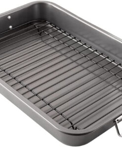 Chef Pomodoro Nonstick Carbon Steel Large Roasting Pan with Rack.Turkey Roasting Pan. Roaster Pan for Oven. Turkey Roaster Pan. Roaster Bakeware Grey