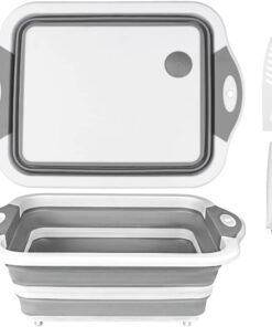 Qimh Collapsible Cutting Board - Foldable Space Saving Multi-Function Kitchen Dish Tub and Camping Sink- Washing and Draining Veggies Fruits Food Grade Storage Basket for Picnic. BBQ Prep and Camping