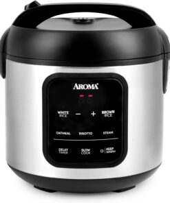 AROMA® Digital Rice Cooker. 4-Cup (Uncooked) / 8-Cup (Cooked). Steamer. Multicooker. Slow Cooker. Oatmeal Cooker. Auto Keep Warm. 2 Qt. Stainless Steel Exterior