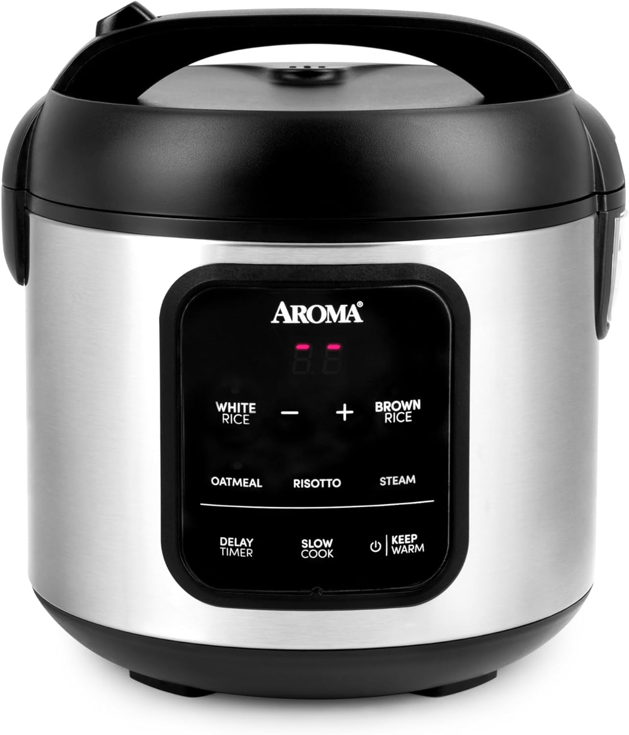 AROMA® Digital Rice Cooker. 4-Cup (Uncooked) / 8-Cup (Cooked). Steamer. Multicooker. Slow Cooker. Oatmeal Cooker. Auto Keep Warm. 2 Qt. Stainless Steel Exterior