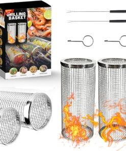 2Pcs Amazing Rolling Grilling Basket - Ultimate Grill Basket for Outdoor Grilling - Grill Baskets for Veggies. Fish. and More - Easy Rolling Design - Durable and Versatile BBQ Accessory - Enhance Your Grilling Experience (3.74X3.74X11.8)