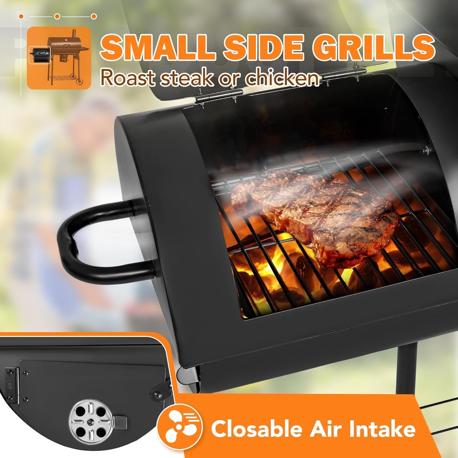 Flamaker Charcoal Grill Outdoor BBQ Grill with Side Oven & Thermometer Barbecue Grill Offset Smoker with Ash Catcher & Cover for Camping Picnics - Image 4