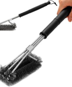 NEXCOVER BBQ Grill Brush – 18 Barbecue Cleaning Brush. Stainless Steel Grill Grate Cleaner. Safe Wire Scrubber. 3 in 1 Bristles BBQ Brush. Triple-Headed BBQ Tools. Grill Accessories for Grill Grates
