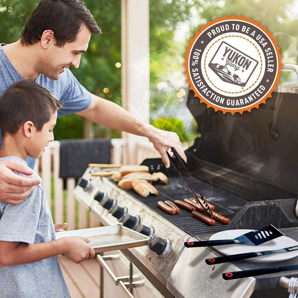 ™ Heavy Duty 5 Piece Grilling Tools Set. Durable Stainless Steel BBQ Accessories. Long Handle 3 in 1 Spatula. Tongs. Brush. Grill Fork. Thick Grilling Gloves. Gift Set - Image 6