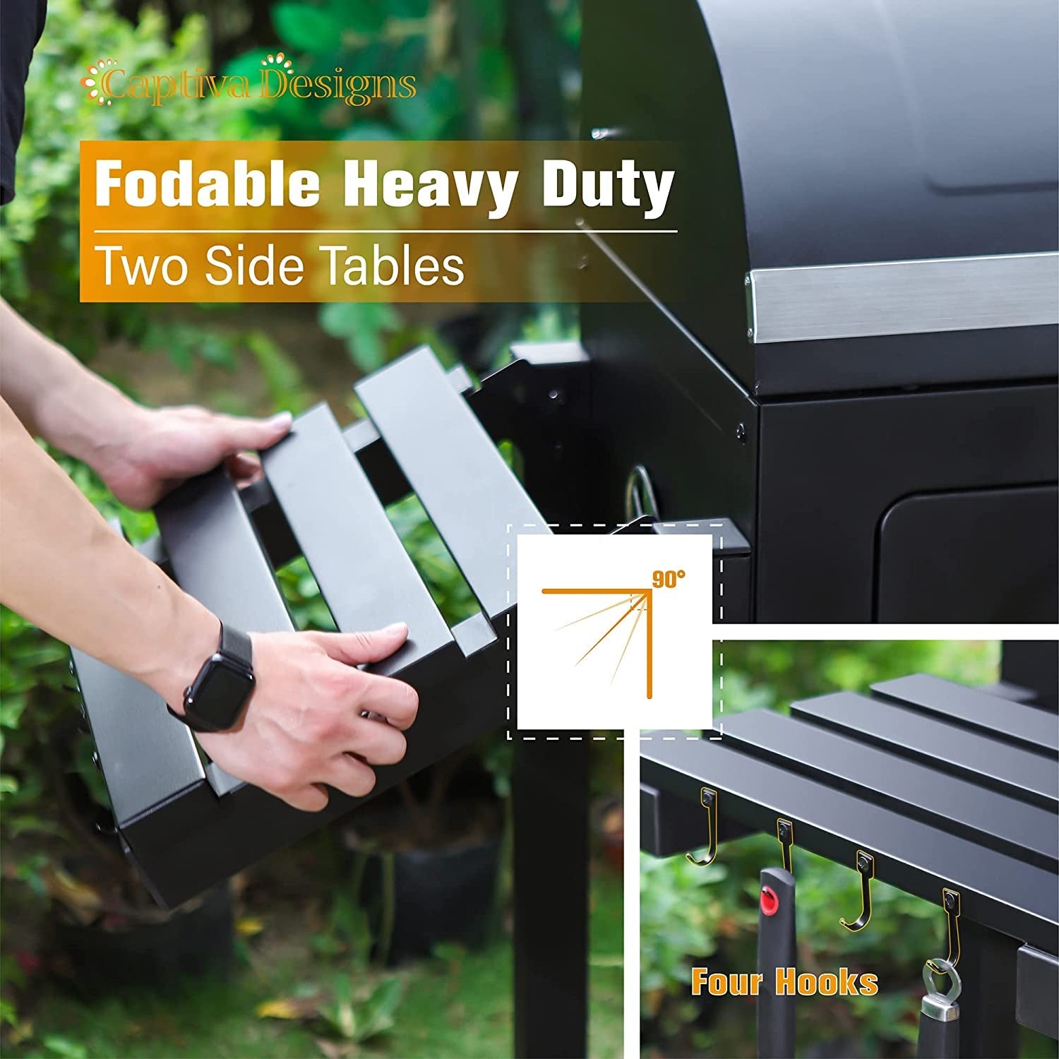 Captiva Designs Extra Large Charcoal BBQ Grill with Oversize Cooking Area(794 Sq.In.). Outdoor Cooking Grill with 2 Individual Lifting Charcoal Trays and 2 Foldable Side Tables - Image 9