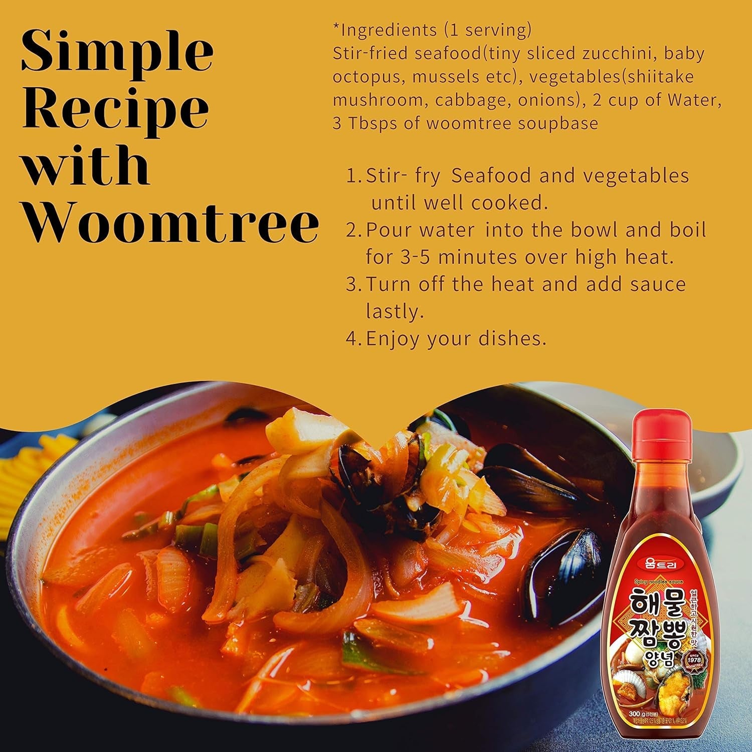 Woomtree Hot Soup Base Sauce | Spicy Seafood Flavor 14.1 Oz- Bottle | Korean Food | Easy Korean Food Recipe - Image 5