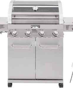 Monument Grills Larger 4-Burner Propane Gas Grills Stainless Steel Cabinet Style with Side & Infrared Side Sear Burners with Stainless Steel Rotisserie Kit(2 Items)