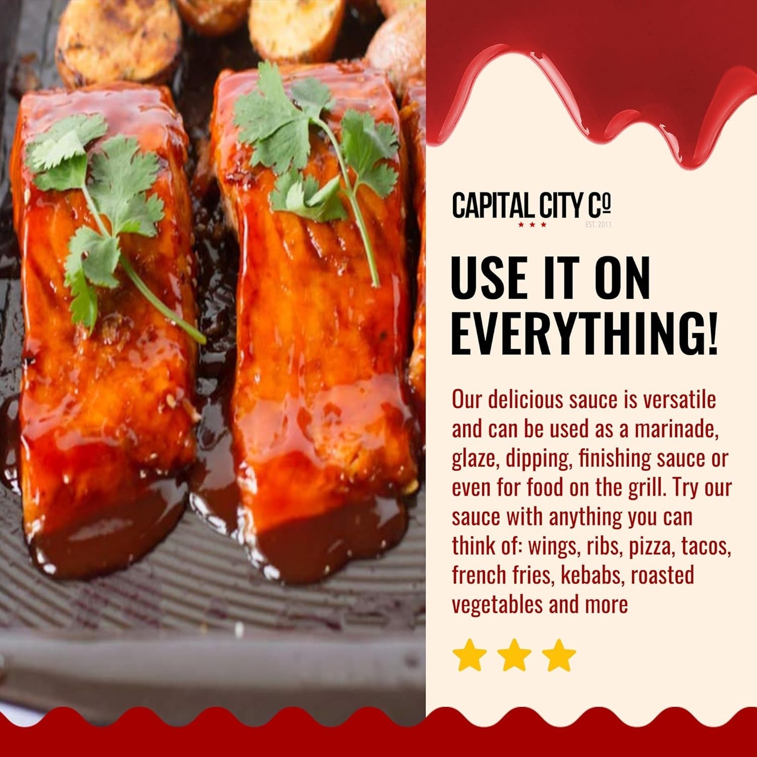 Capital City Mambo Sauce - Mild Recipe | Washington DC Wing Sauces | Perfect Condiment Topping for Wings. Chicken. Pork. Beef. Seafood. Burgers. Rice or Noodles | 128 Fl Oz (1 Gallon) - Image 3