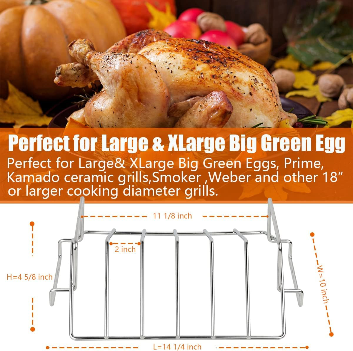 Thanksgiving Turkey Roasting Rack Stand for Smoker and Grill. Turkey Roaster V Rack Stainless Steel Rib Racks for Grilling and Smoking. for Large and Xlarge Big Green Egg.Kamado Joe.Big Joe Etc - Image 3