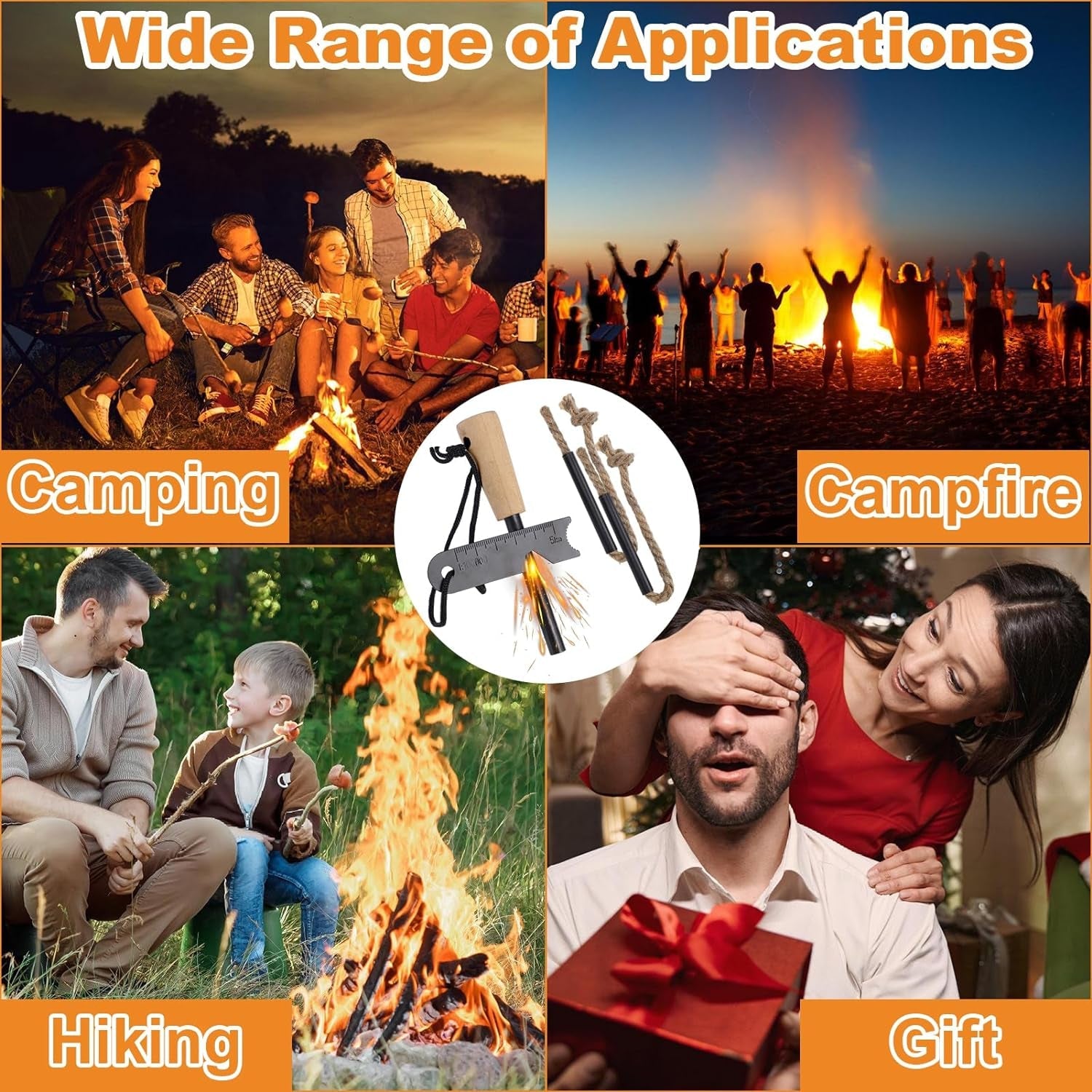 Fire Starter Survival Tool. Fire Starter Kit Includes Magnesium Rod Steel Striker. 2 Pcs Wick Hemp Rope & Multifunctional Outdoor Bag / 50 Pcs Wax-Soaked Fire Plugs. Fire Starters for Campfires - Image 6