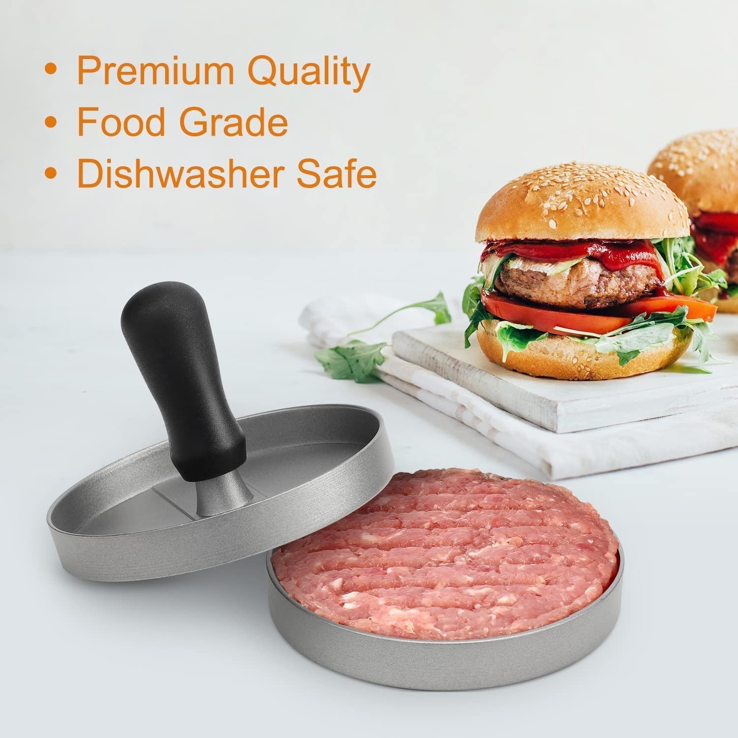 TACGEA Burger Press with 150 Patty Papers. Non-Stick Hamburger Patty Maker with Wax Paper. Aluminum Burger Maker for Kitchen BBQ Grill - Image 4