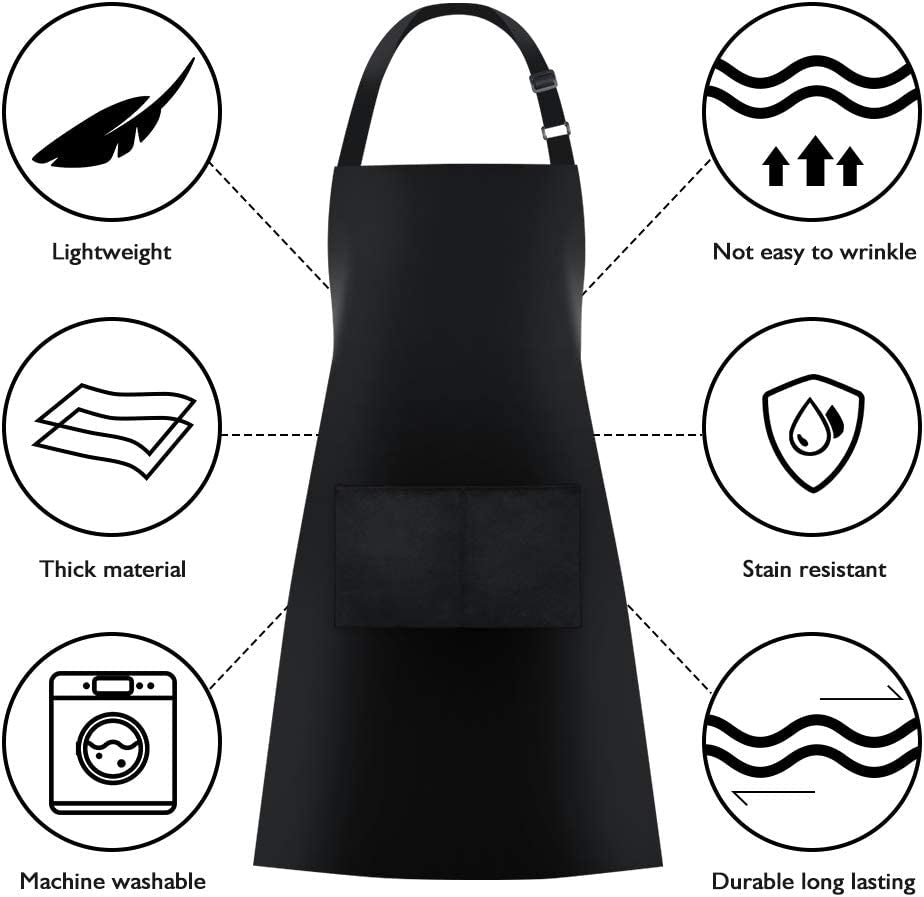 2 Pack Bib Aprons with 2 Pockets Cooking Chef Kitchen Apron for Women Men. Black - Image 6