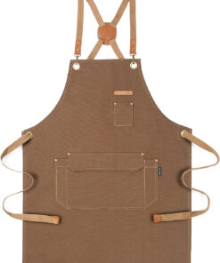 Chef Apron for Men Women with Gift Box Pack. Cross Back Apron with Pockets for Kitchen Cooking Baking Artist Painting. Cotton Canvas Work Aprons for Shop. Garden. Restaurant. Cafe (Brown. M to XXL)
