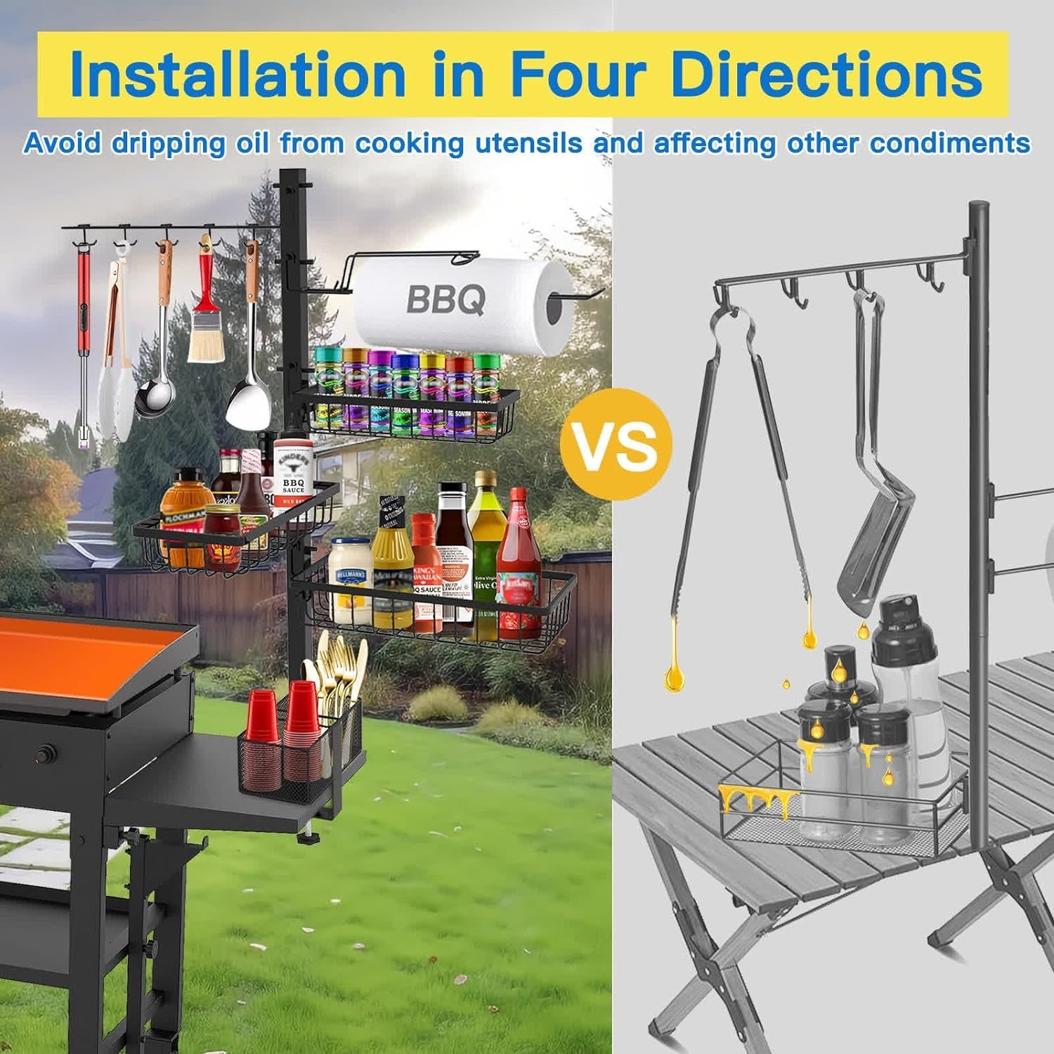 CONCONS Grill Caddy. BBQ Outdoor Kitchen Accessories for Camper. Barbeque Grill Accessories. Camping Kitchen. Barbeque Caddy for Outdoor Grill. Picnic Caddy. Outdoor Utensil Caddy. Paper Towel Holder - Image 4