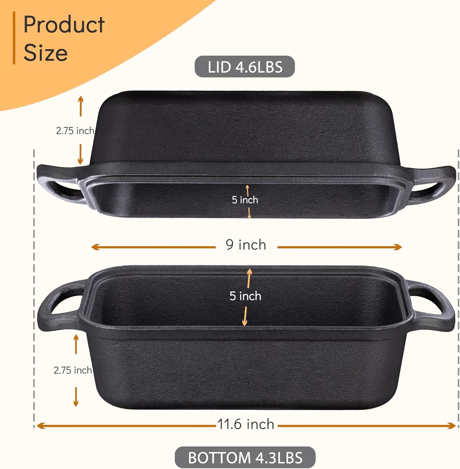 Grmimosa 2 in 1 Cast Iron Bread Loaf Pan with Lid. Loaf Pans for Baking Bread 9X5. Even Heat Distribution for Meatloaf. Homemade Bread - Image 2