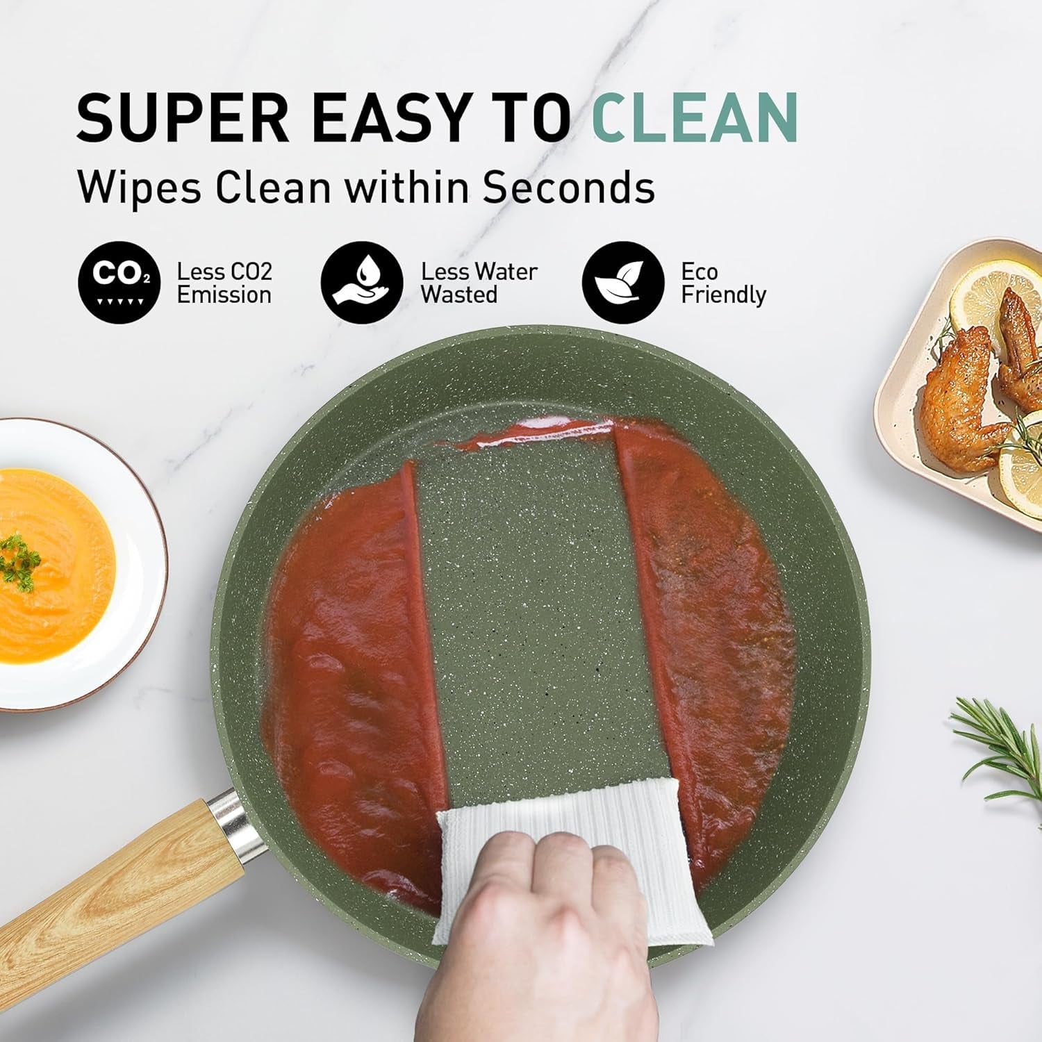 MAISON ARTS Pots and Pans Set Non Stick. 12 Piece Green Granite Kitchen Cookware Induction Compatible. Pot and Pan Sets for Cooking Nonstick - Image 8