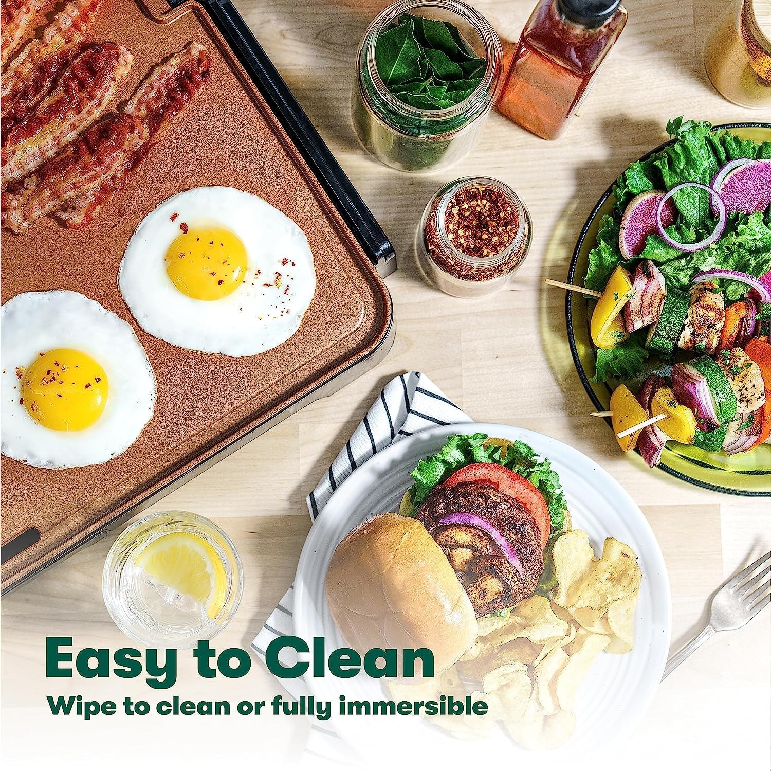 XL Electric Ceramic Titanium Griddle. Make 15 Eggs at Once. Healthy-Eco Non-Stick Coating. Hassle-Free Clean Up. Large Submersible Cooking Surface. 12 X 22. Copper/Black - Image 4