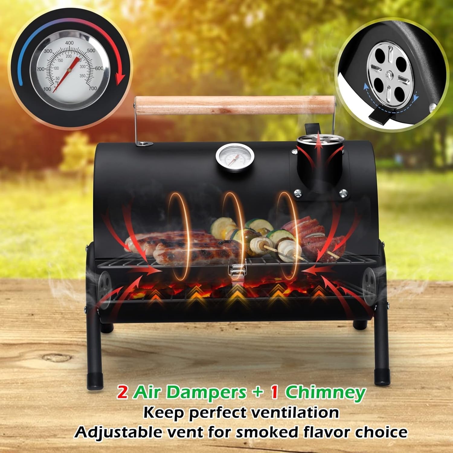Portable Charcoal Grill Set of 9. Hasteel Small Compact BBQ Grill. Mini Folding Outdoor Grill with Chimney. Tabletop Grill & Grilling Accessories for Barbecue Camping Picnic. Screwdriver & Thermometer - Image 3