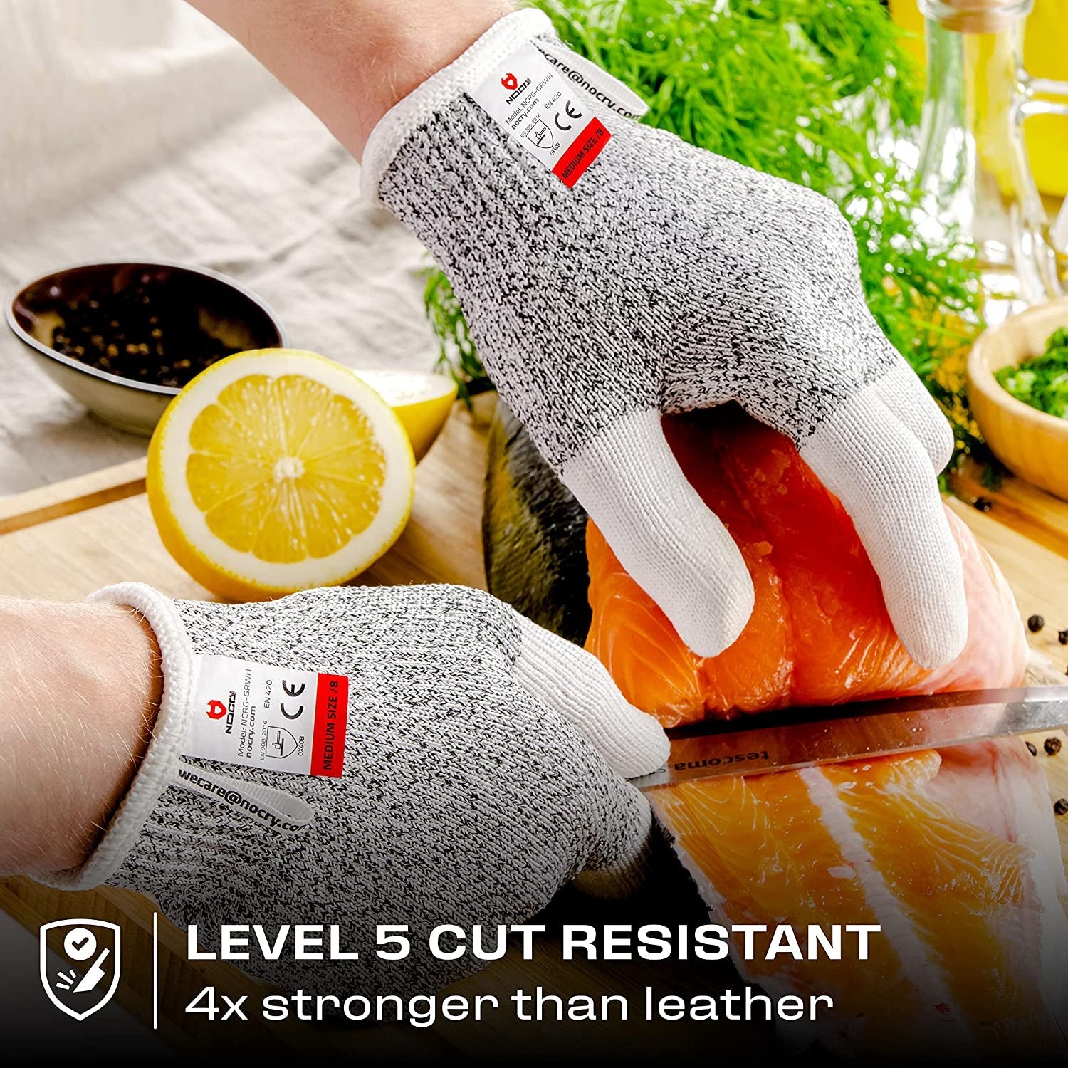 Cut Resistant Work Gloves for Women and Men. with Reinforced Fingers; Comfortable. 100% Food Grade Kitchen Cooking Gloves; Ambidextrous Safety Cutting Gloves; Level 5 Protection; Grey - Image 4