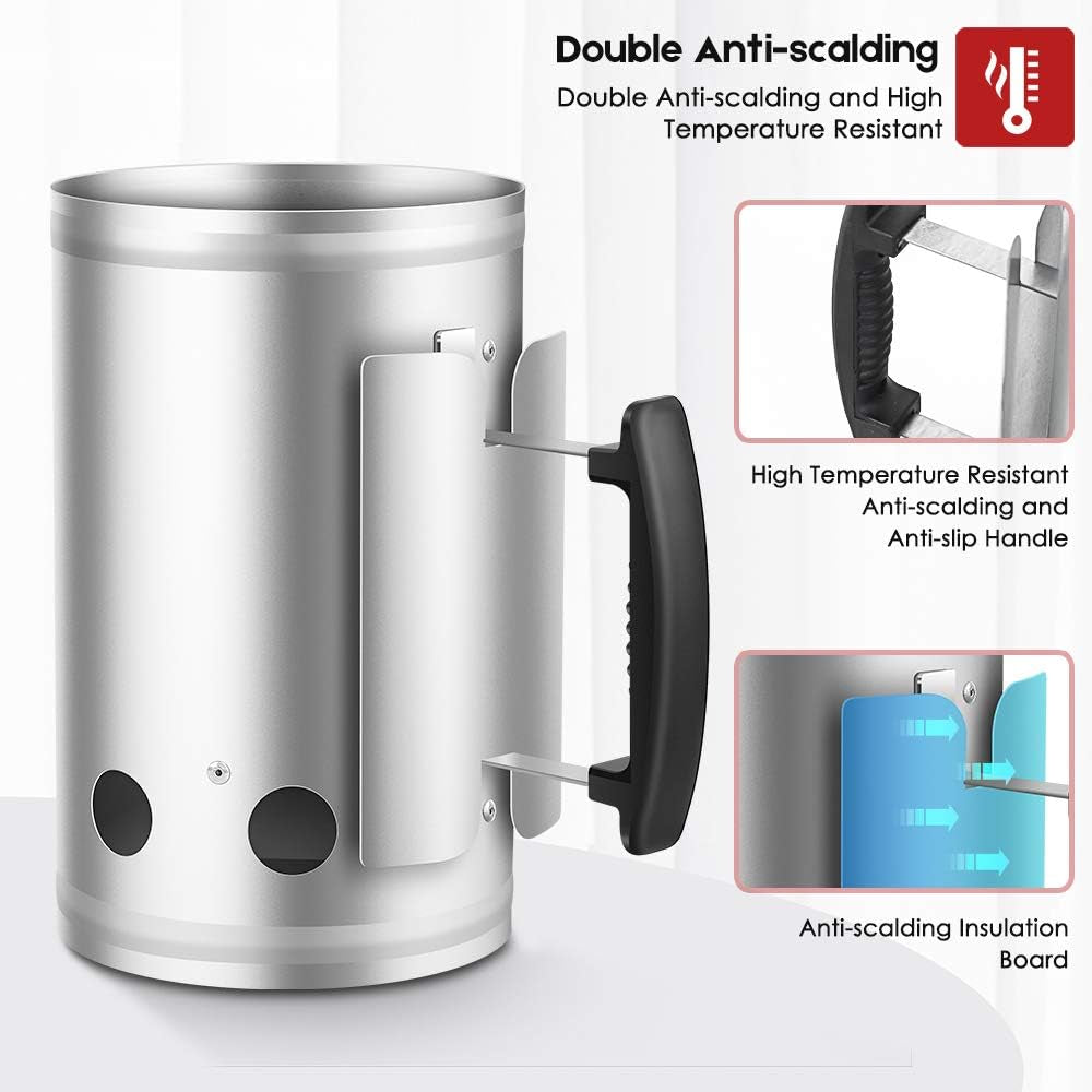 BEAU JARDIN BBQ Charcoal Chimney Starter 11X7 Heavy Duty for Charcoal Grills Lighter Coal Fire Starter Barbecue Galvanized Steel Quick Rapid Compact Outdoor Cooking BBQ Tools Accessories Silver - Image 4