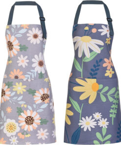 2 Pack Floral Apron for Women with Pockets. Adjustable Cotton Chef Aprons for Kitchen. Cooking. BBQ & Grill