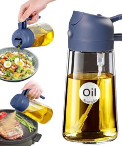 YRRAMATE 16oz Glass Olive Oil Sprayer – 2‑in‑1 Dispenser with Stickers & Portion Control (Navy)