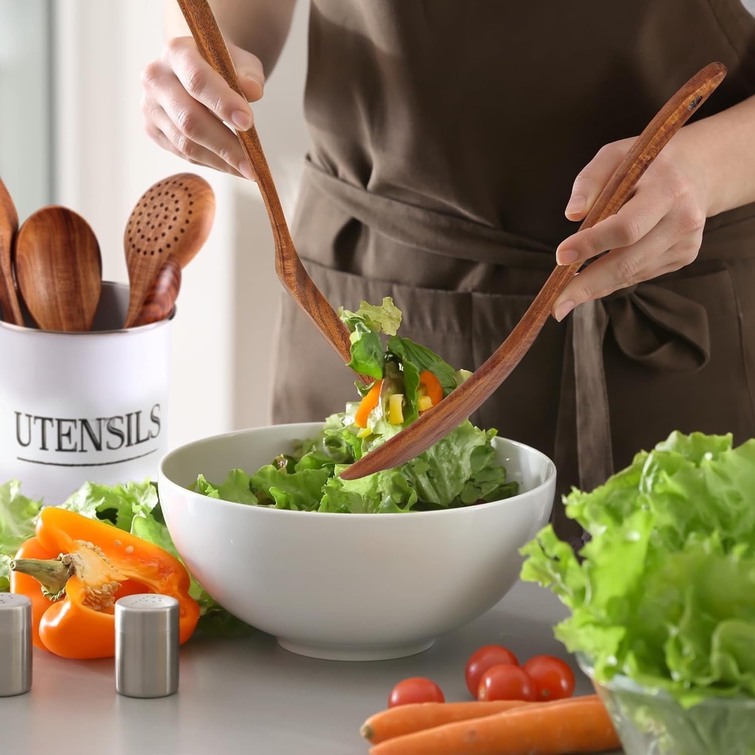 Zulay Kitchen 6-Piece Wooden Cooking Spoons Set – Heat-Resistant. Smooth Teak Utensils with Comfort Grip – Lightweight & Durable – Easy to Clean. Perfect for Non-Stick Cookware - Image 6