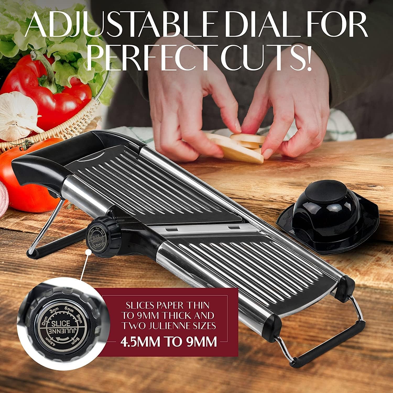 Gramercy Adjustable Mandoline Slicer – Stainless Steel Vegetable & Fruit Cutter with Cut‑Resistant Gloves - Image 3