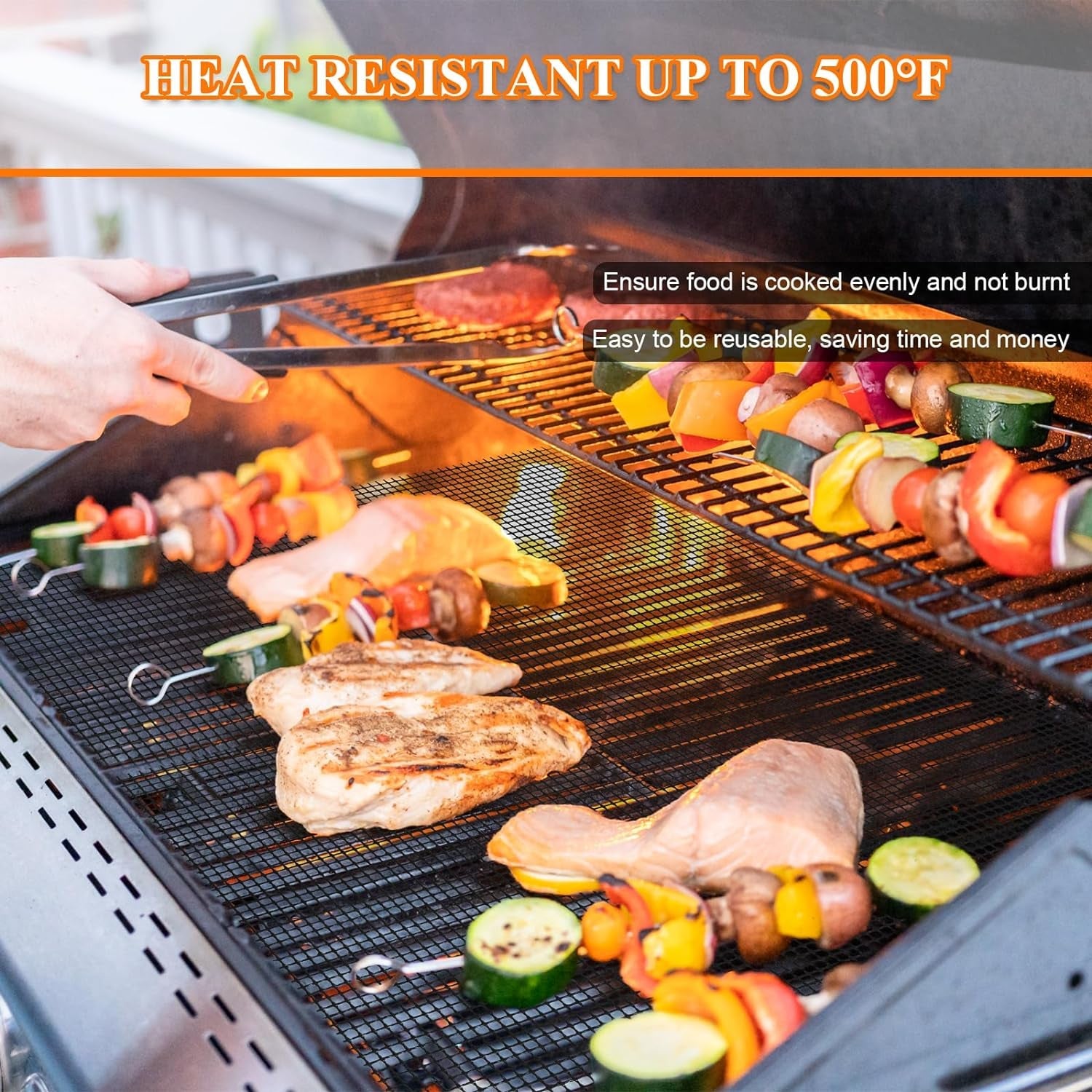 Grill Mesh Mat Set 5 Barbecue Grill Accessories Reusable Non-Stick Grill Mat for Vegetables Fish Grilling Mat Sheets for Outdoor Smoker Charcoal Gas Electric Grill BBQ Tools.Xl 15.75 X 13 Inch. Black - Image 6