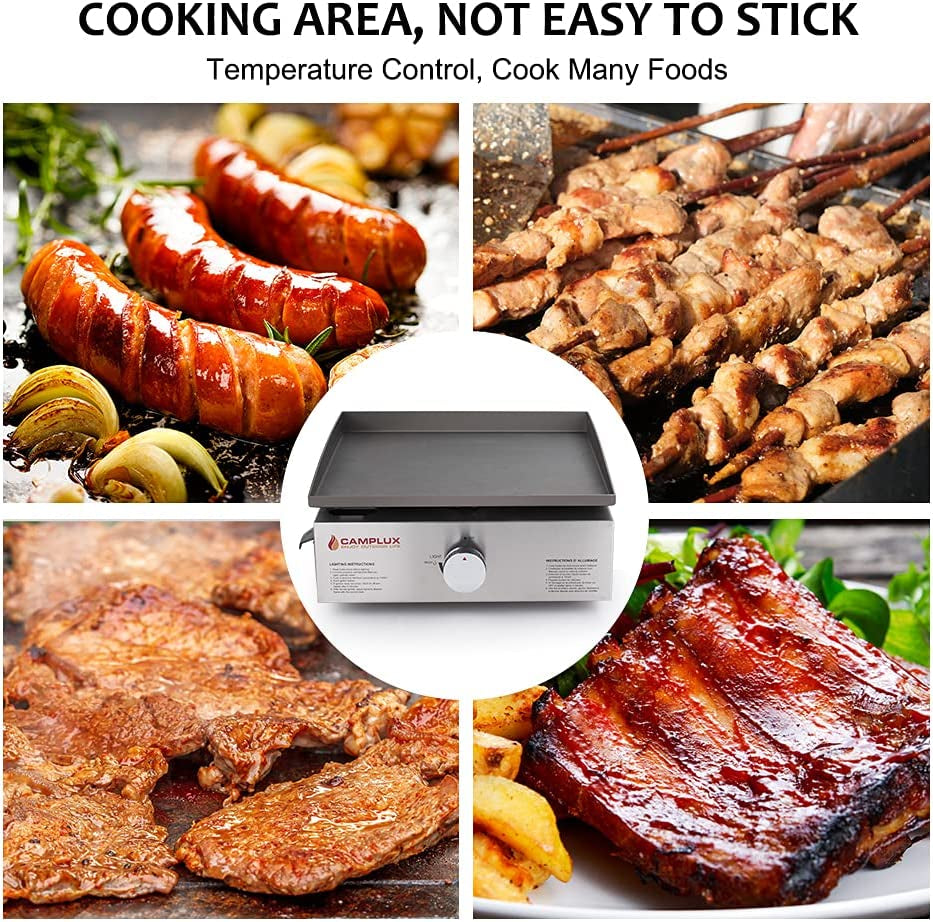 Camplux Propane Gas Grill.Flat Top Grill Station for Kitchen.Camping.Outdoor.Tabletop -Stainless Steel BBQ Griddle with Knobs & Ignition.17Inch - Image 5