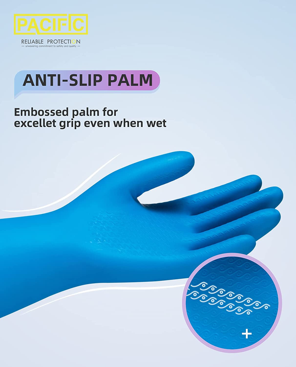 Reusable Dishwashing Cleaning Rubber Gloves. Dish Washing Gloves with Flocked Cotton Liner. Kitchen Gloves. Latex Free. Blue. Medium - Image 3