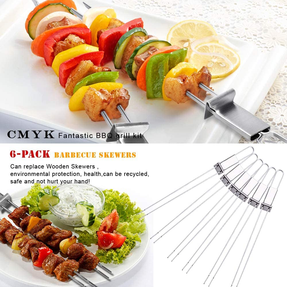 Barbecue Skewers. CMYK 6-Pack 13 Stainless Steel Grilling Skewers with Slider. Reusable Metal BBQ Shish Kabob Skewers Sticks - Image 3