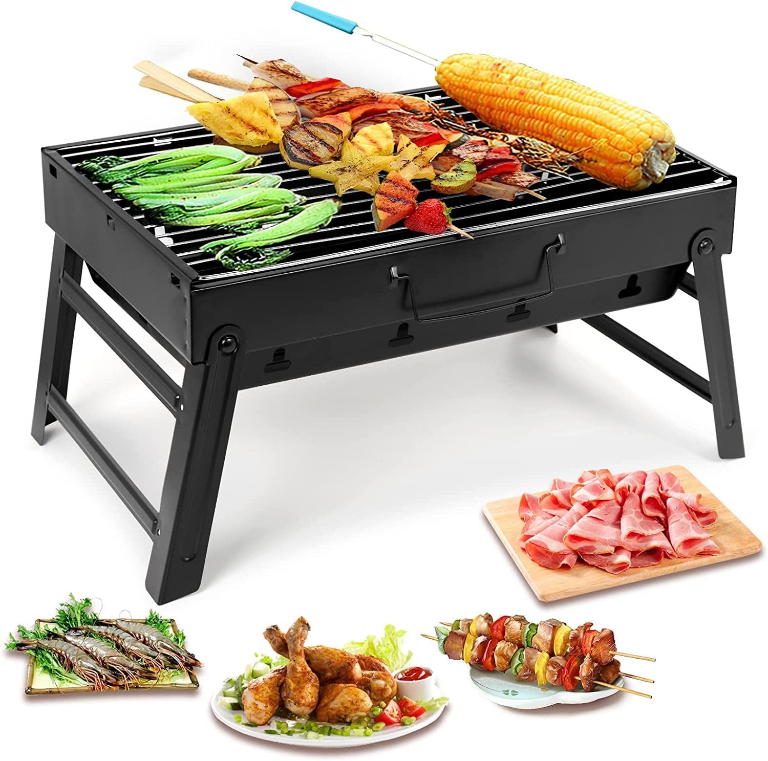 Uten Charcoal Grill. BBQ Grill Folding Portable Lightweight Smoker Grill. Barbecue Grill Small Desk Tabletop Outdoor Grill for Camping Picnics Garden Beach Party 17''X11.6''X 2.6''