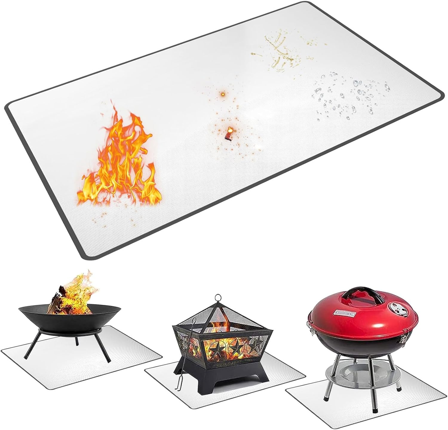 4 Layers Fireproof Material Grill Mats.Large 48 ×40 Inch Grill Mats for Outdoor Grill.Charcoal. Smokers. Gas Grills. Deck and Patio. Oil-Proof Waterproof BBQ Protector