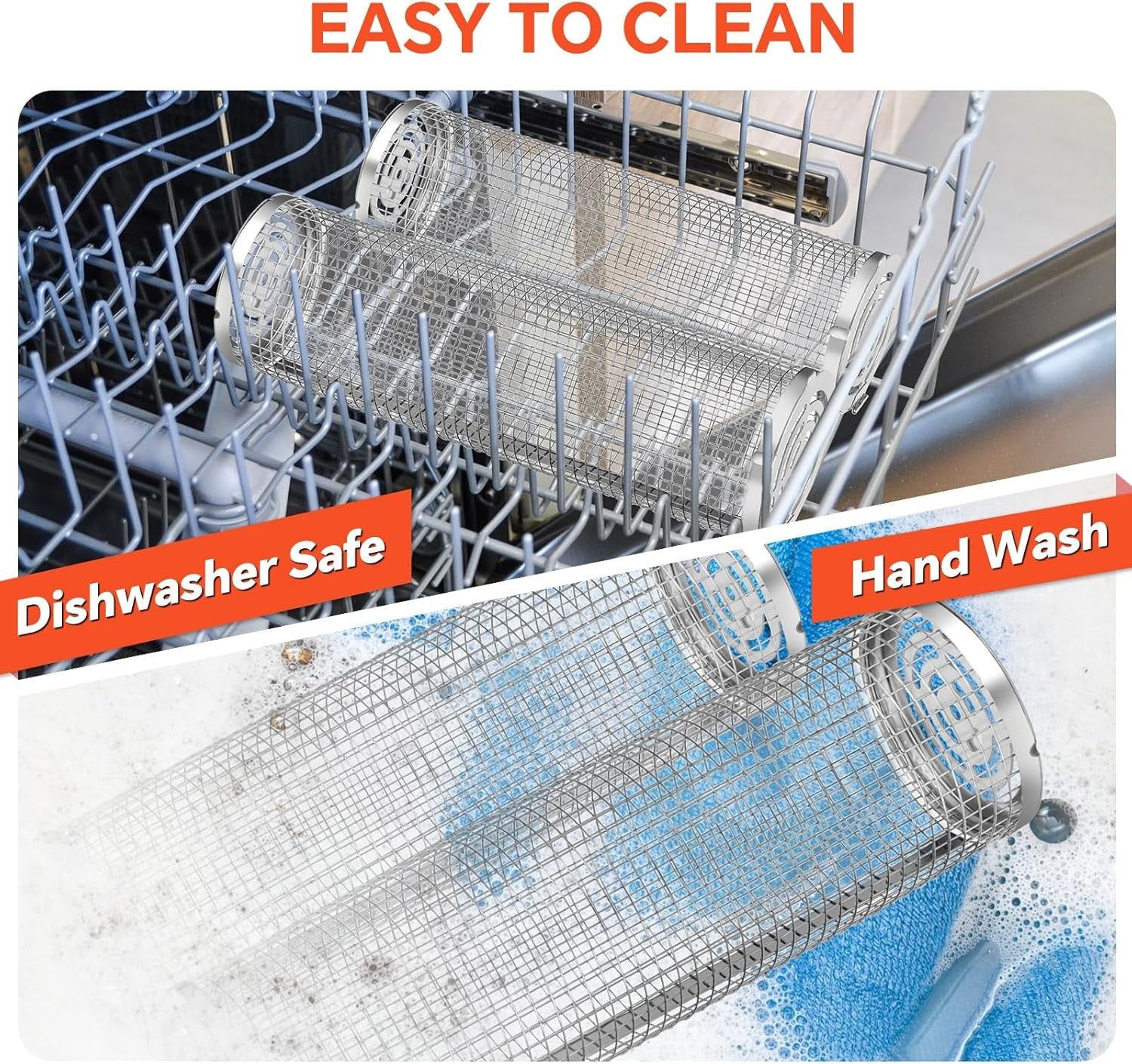 BBQ Basket 2 PCS. Stainless Steel Rolling Grill Mesh for Fish. Shrimp. Meat. Vegetables. Fries - Portable Barbeque Accessories for Outdoor Grilling - Image 5