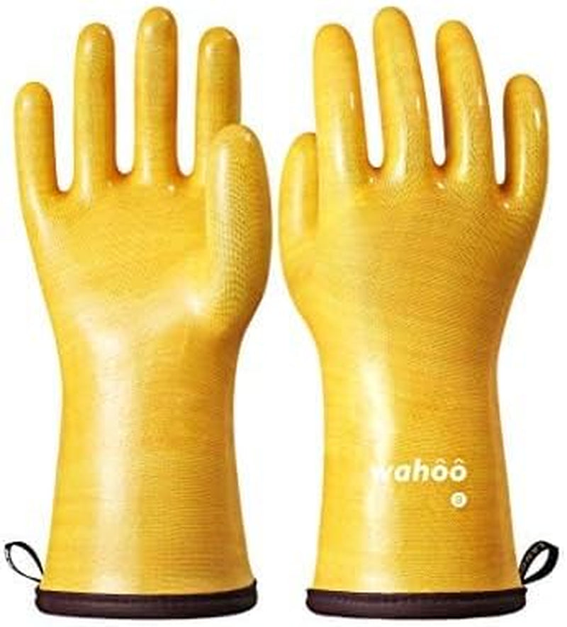 Wahoo Liquid Silicone Smoker Oven Gloves. Food-Contact Grade. Heat Resistant Gloves for Cooking. Grilling. Baking. Yellow. L/9