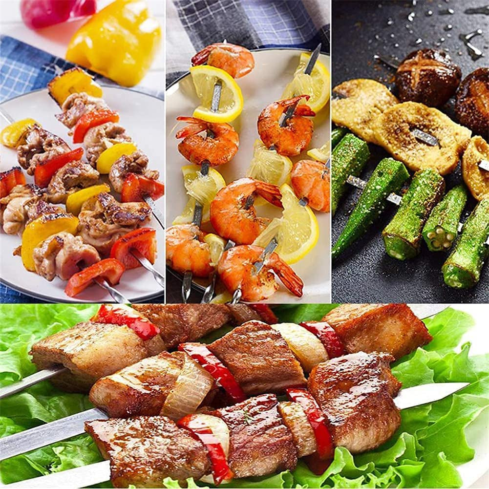 12PCS Kabob Skewers Flat Metal Stainless Steel BBQ Barbecue Skewer 16 Anti-Roll Heavy Duty Shish Kebob Sticks Wide Reusable Grilling Skewers Set for Meat Shrimp Chicken Vegetable Kebab Fork Sausage… - Image 3